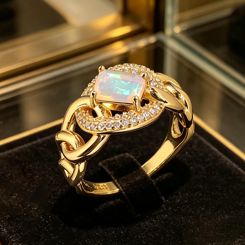 ‘Scout’ Emerald Cut Opal Chain Ring