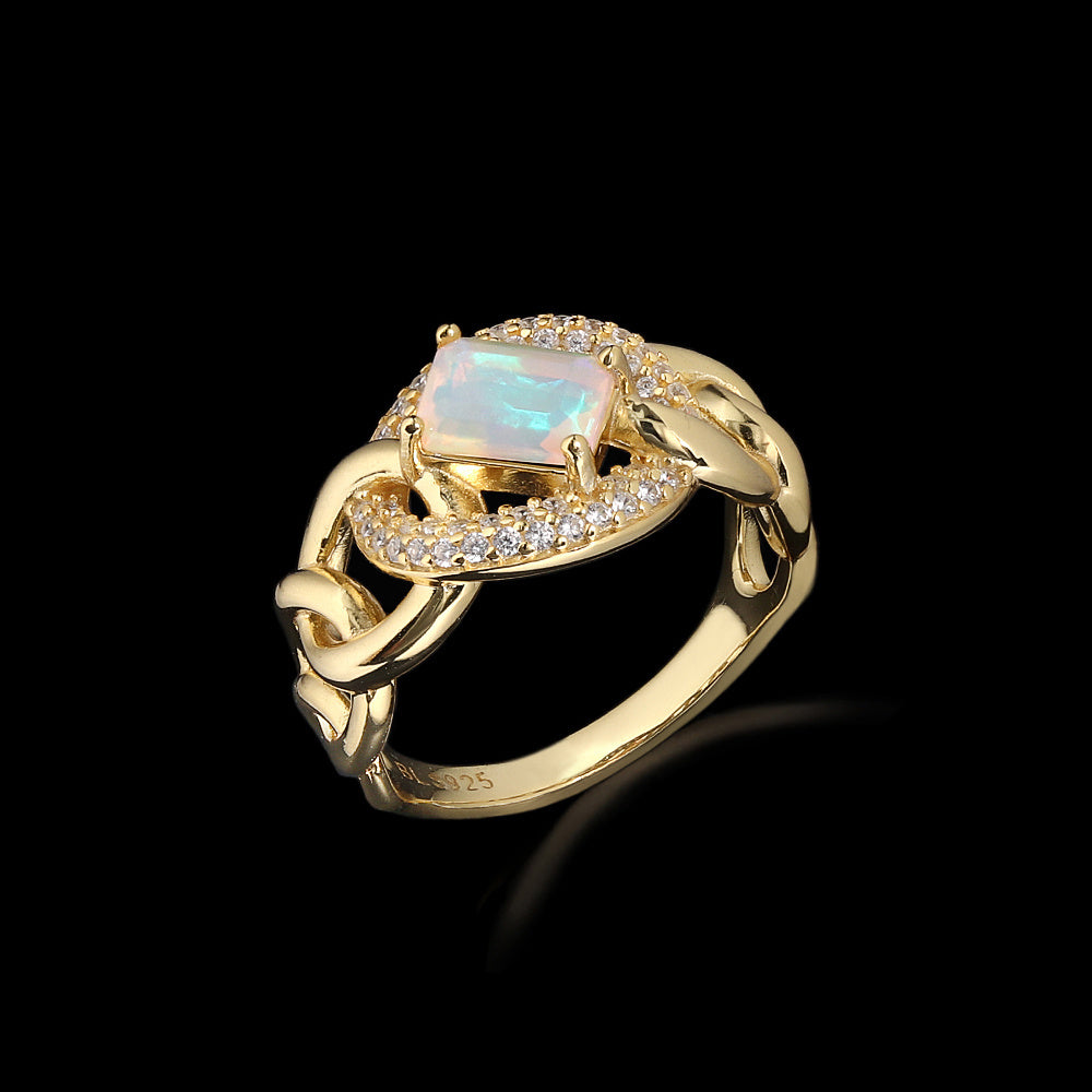 ‘Scout’ Emerald Cut Opal Chain Ring – side view