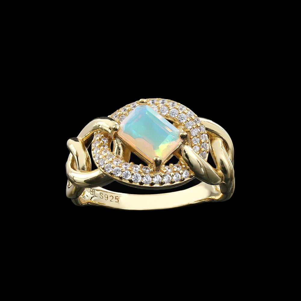 ‘Scout’ Emerald Cut Opal Chain Ring – top view