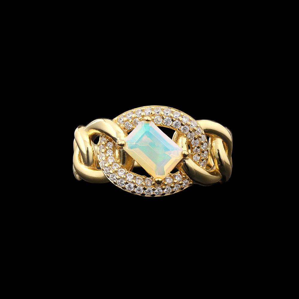 ‘Scout’ Emerald Cut Opal Chain Ring – front