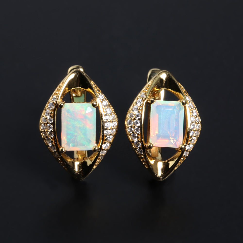 ‘Cecily’ Emerald Cut Opal Rhombus Earrings