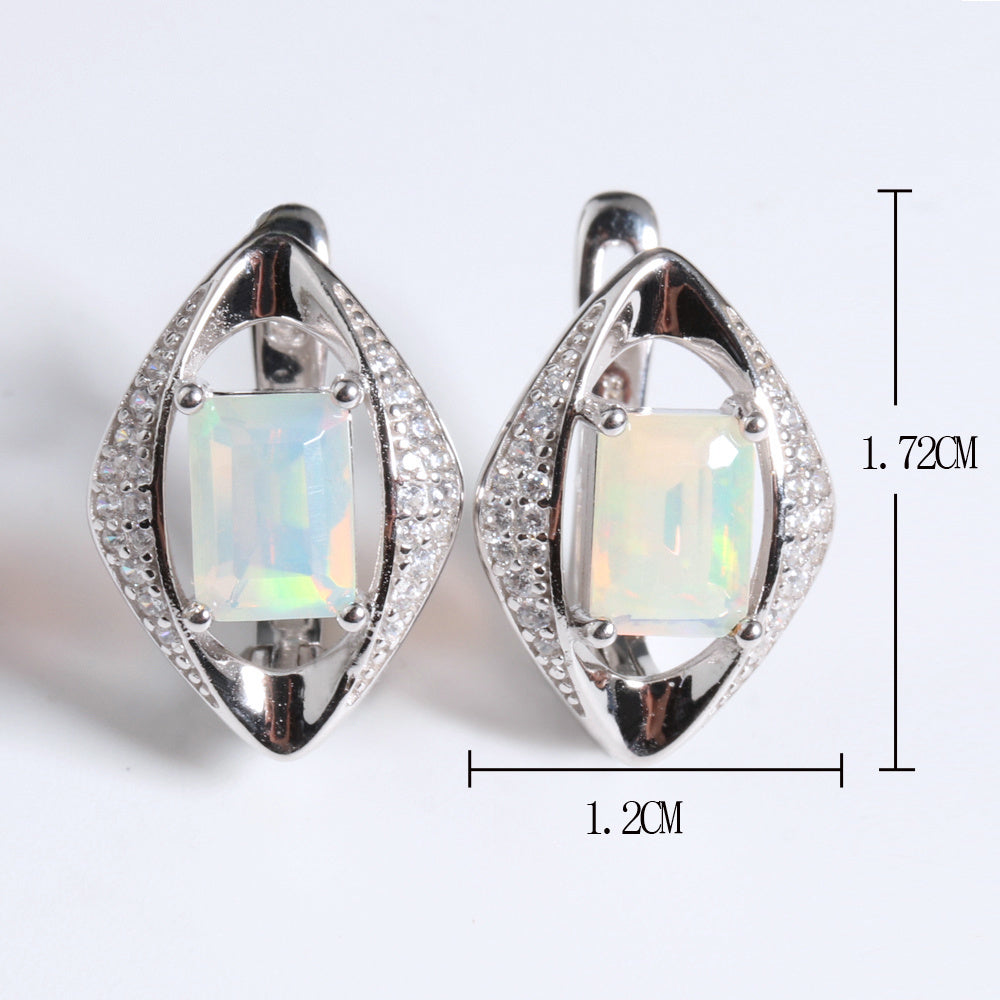 ‘Cecily’ Emerald Cut Opal Rhombus Earrings – white dimensions