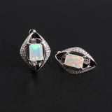 ‘Cecily’ Emerald Cut Opal Rhombus Earrings – white front back