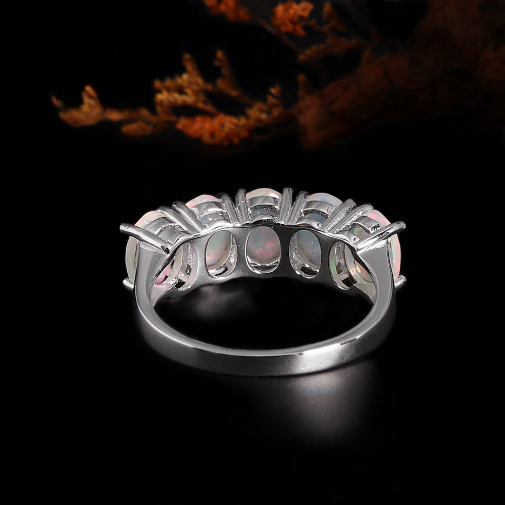 ‘Kinley’ Five Oval Opal Band Ring – front view