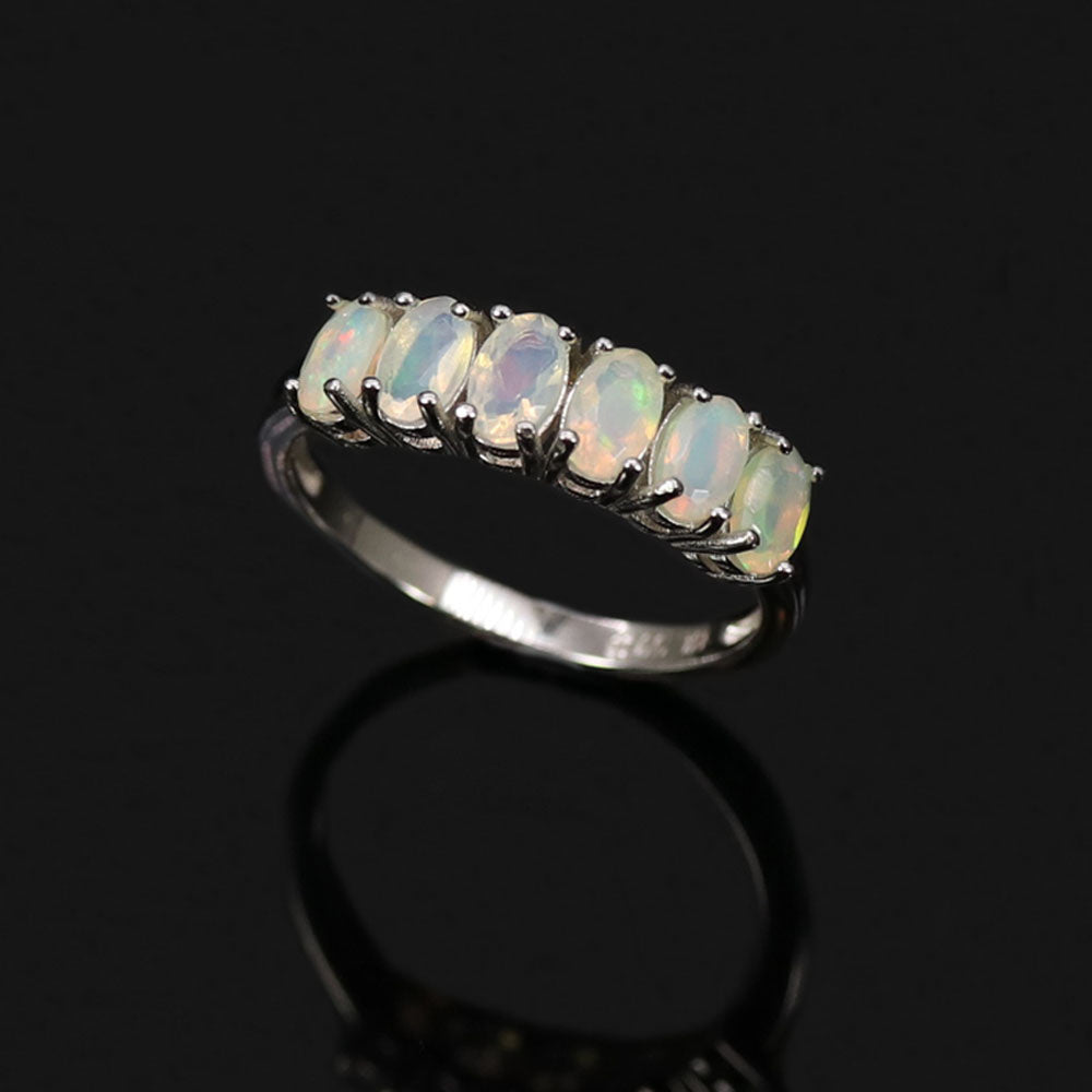 ‘Lawson’ Five Oval Opal Band Ring – angle view