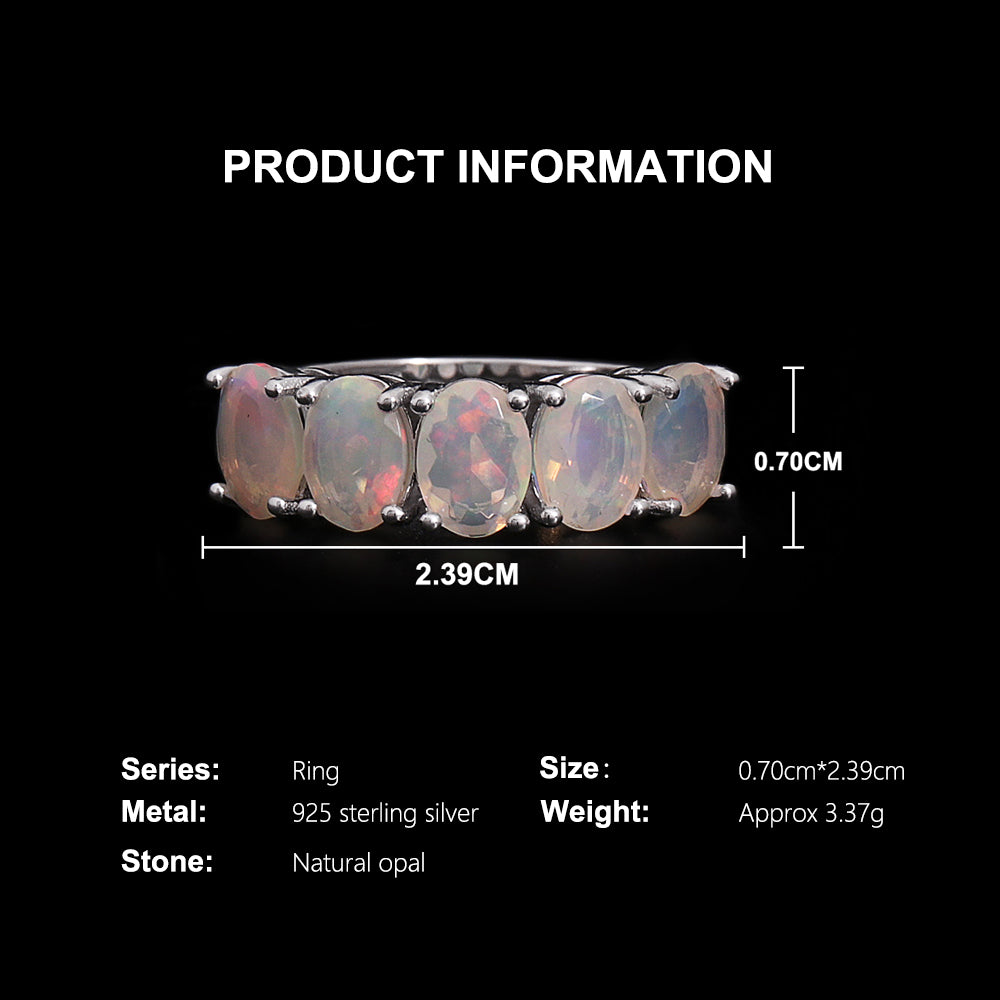 ‘Kinley’ Five Oval Opal Band Ring – product info dimensions