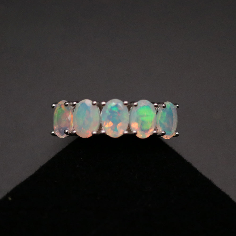 ‘Avalon’ Five Stone Oval Opal Ring – on ring display