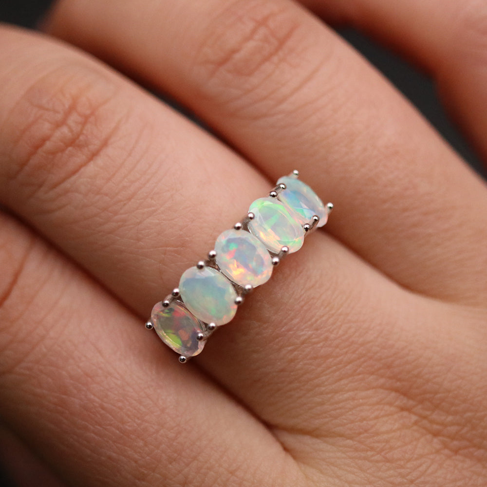 ‘Avalon’ Five Stone Oval Opal Ring – on finger