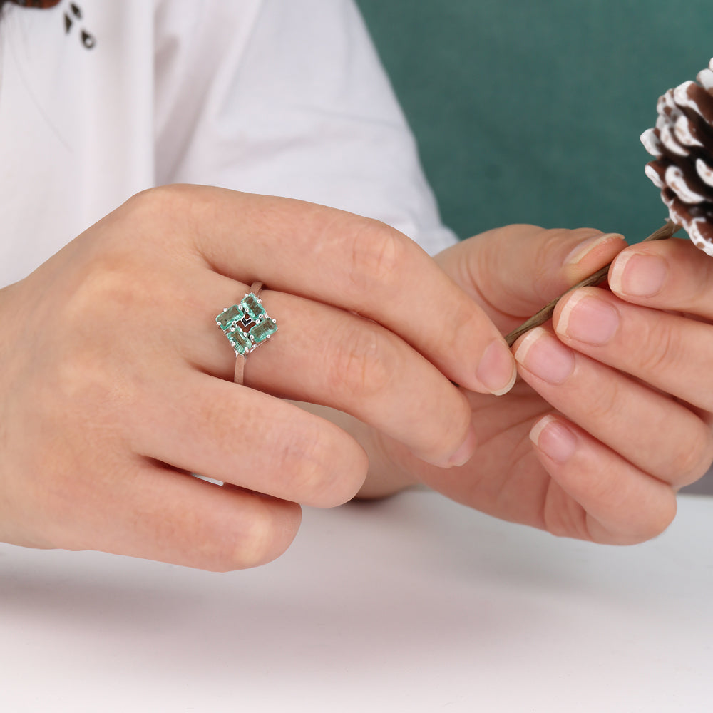 ‘Terra’ Four Emerald Square Cluster Ring – on hand