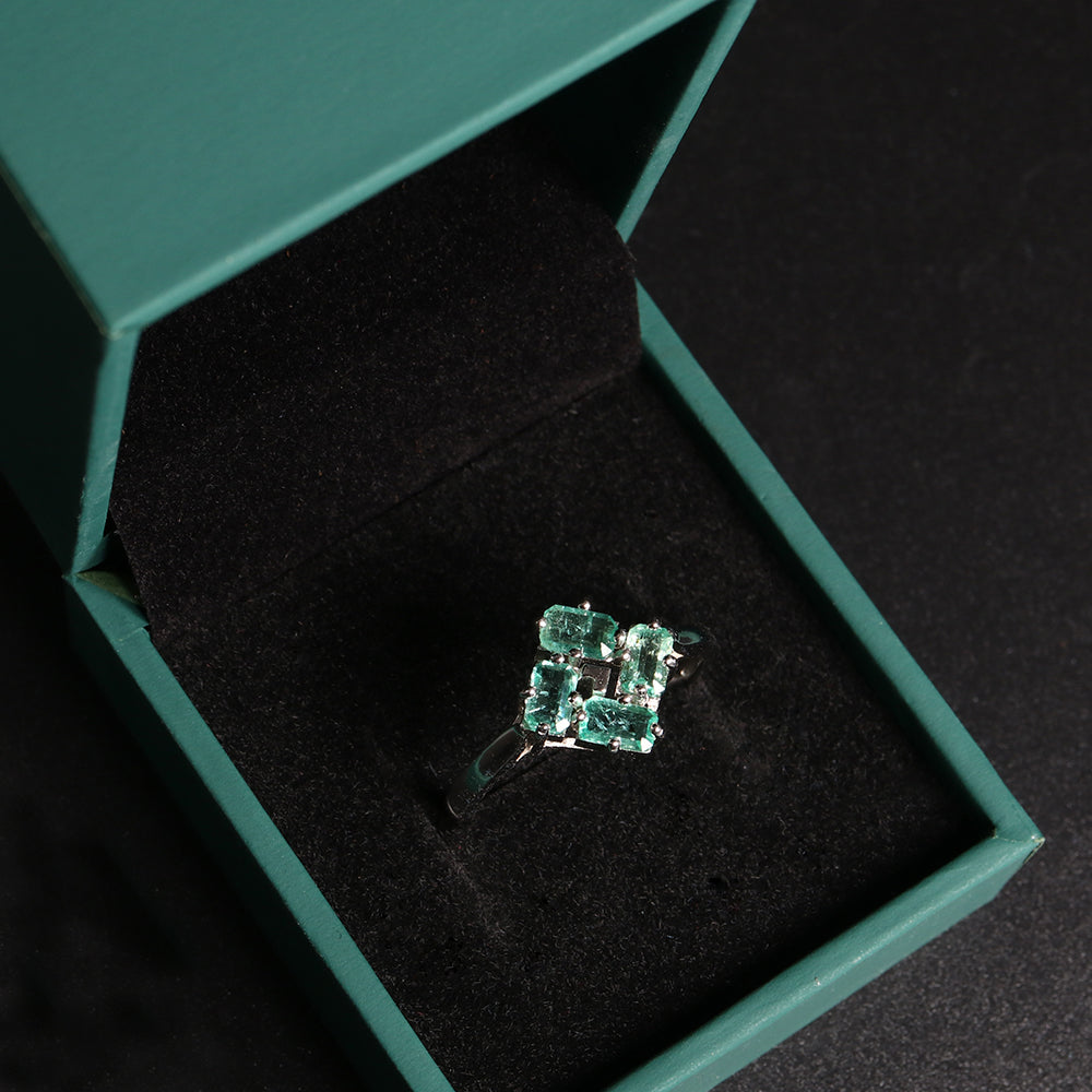 ‘Terra’ Four Emerald Square Cluster Ring – in gift box