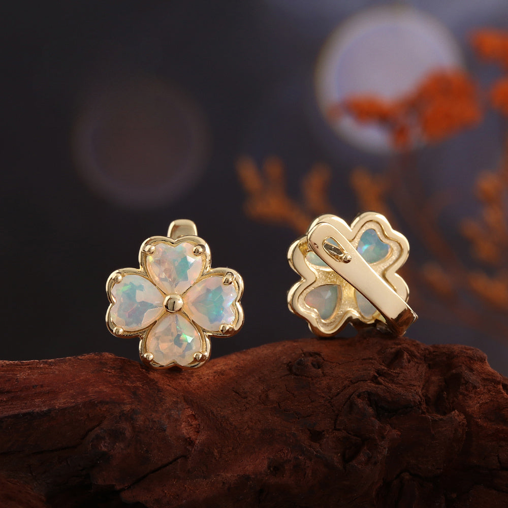 ‘Penny’ Four Leaf Clover Opal Earrings – side view