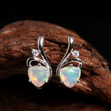 ‘Loveday’ Heart Cut Opal Drop Earrings – on wood