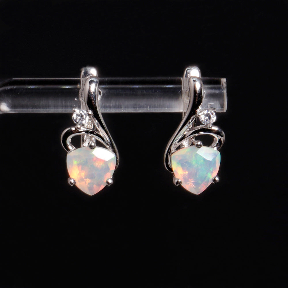 ‘Loveday’ Heart Cut Opal Drop Earrings – on display bar