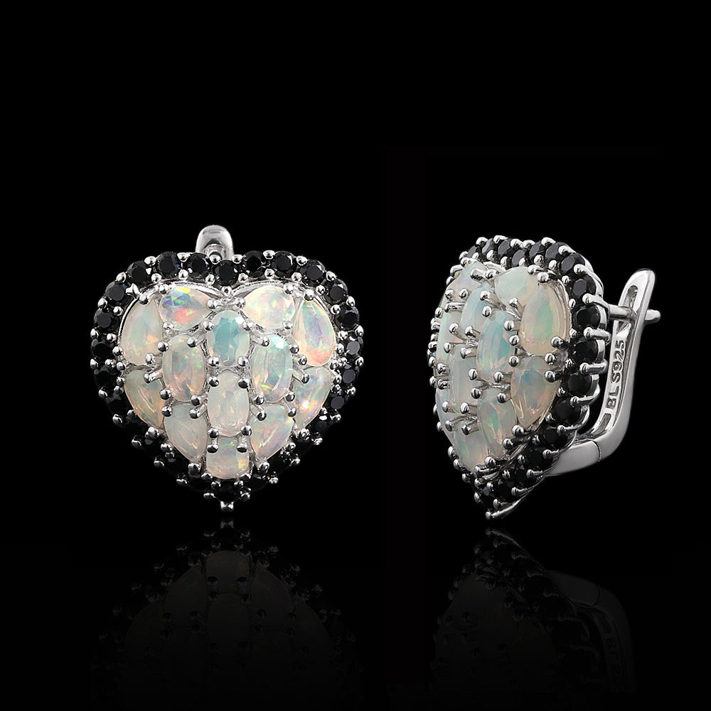 ‘Juliet’ Heart Opal Black Spinel Earrings