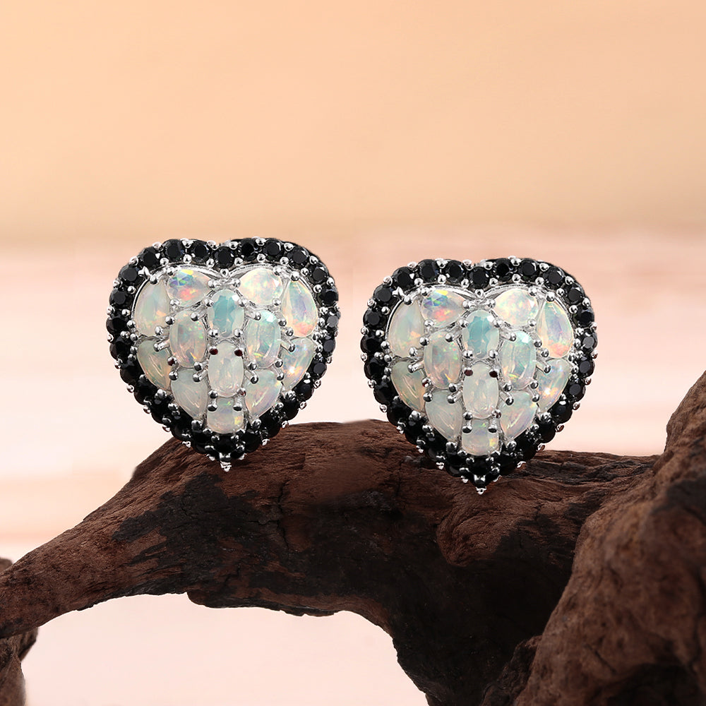 ‘Juliet’ Heart Opal Black Spinel Earrings – on driftwood