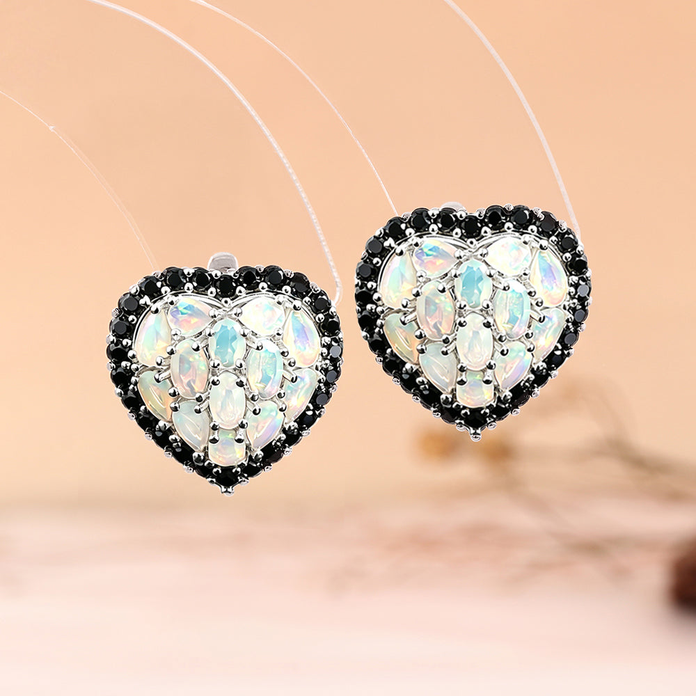 ‘Juliet’ Heart Opal Black Spinel Earrings – pair pastel bg