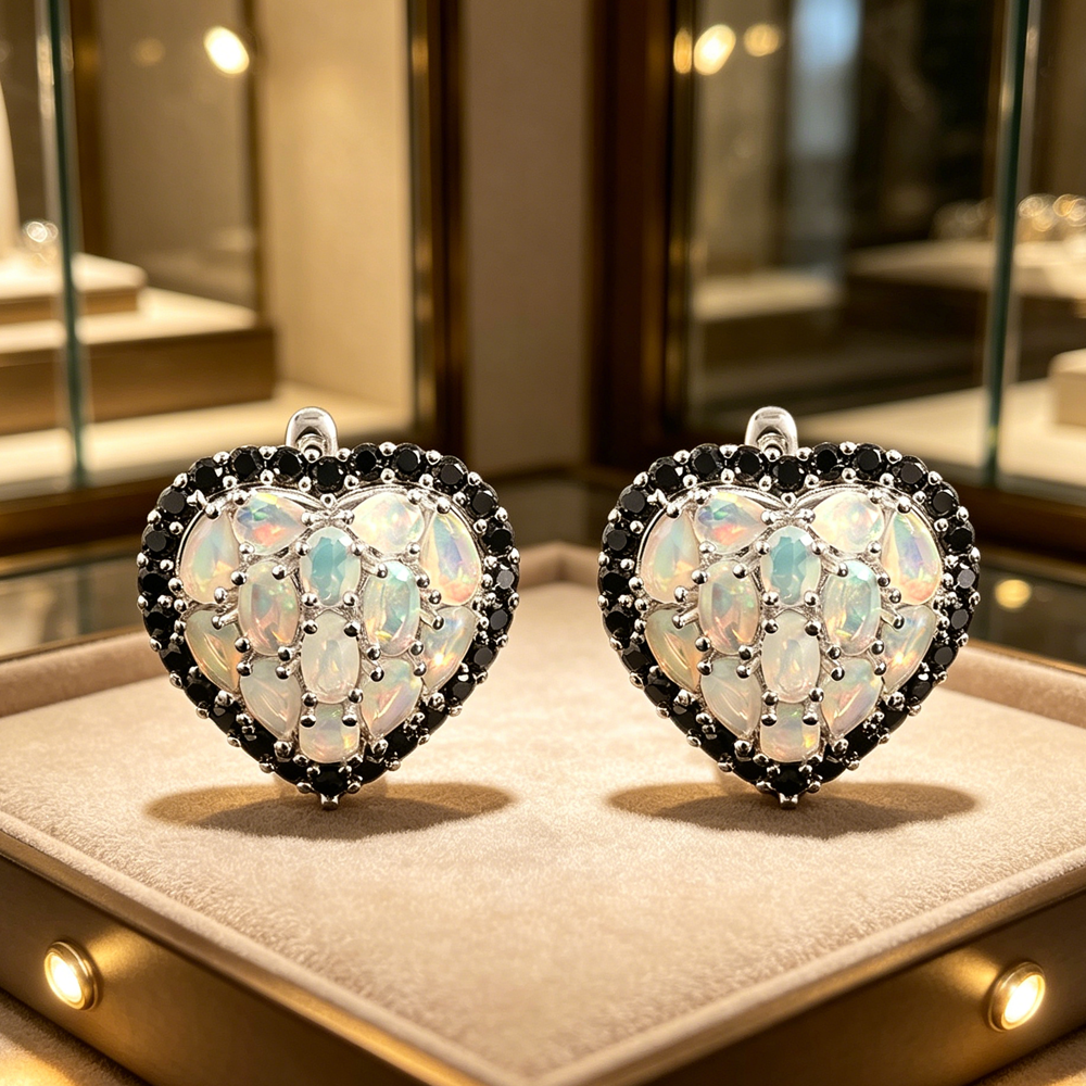 ‘Juliet’ Heart Opal Black Spinel Earrings – store display