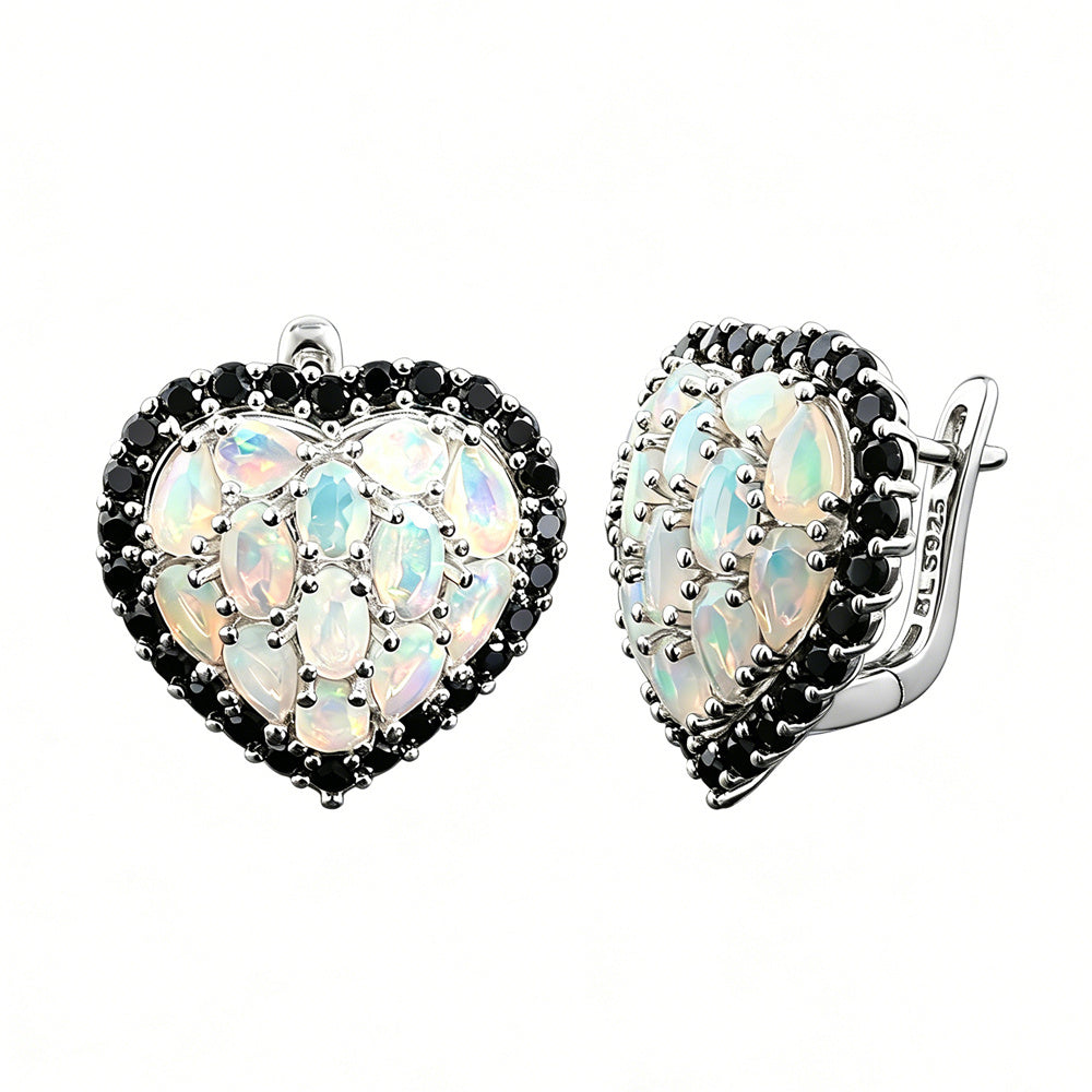 ‘Juliet’ Heart Opal Black Spinel Earrings – white bg