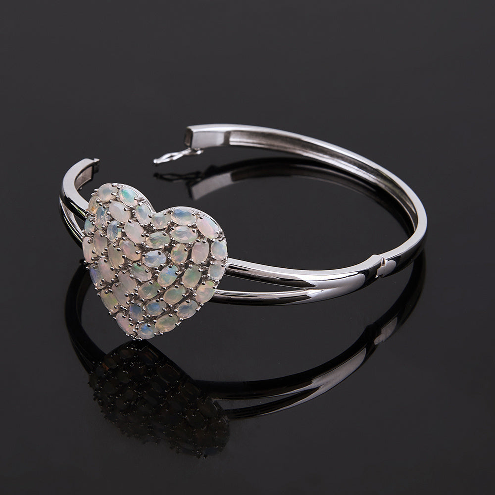 ‘Eloise’ Heart Opal Cluster Bangle – on wood block