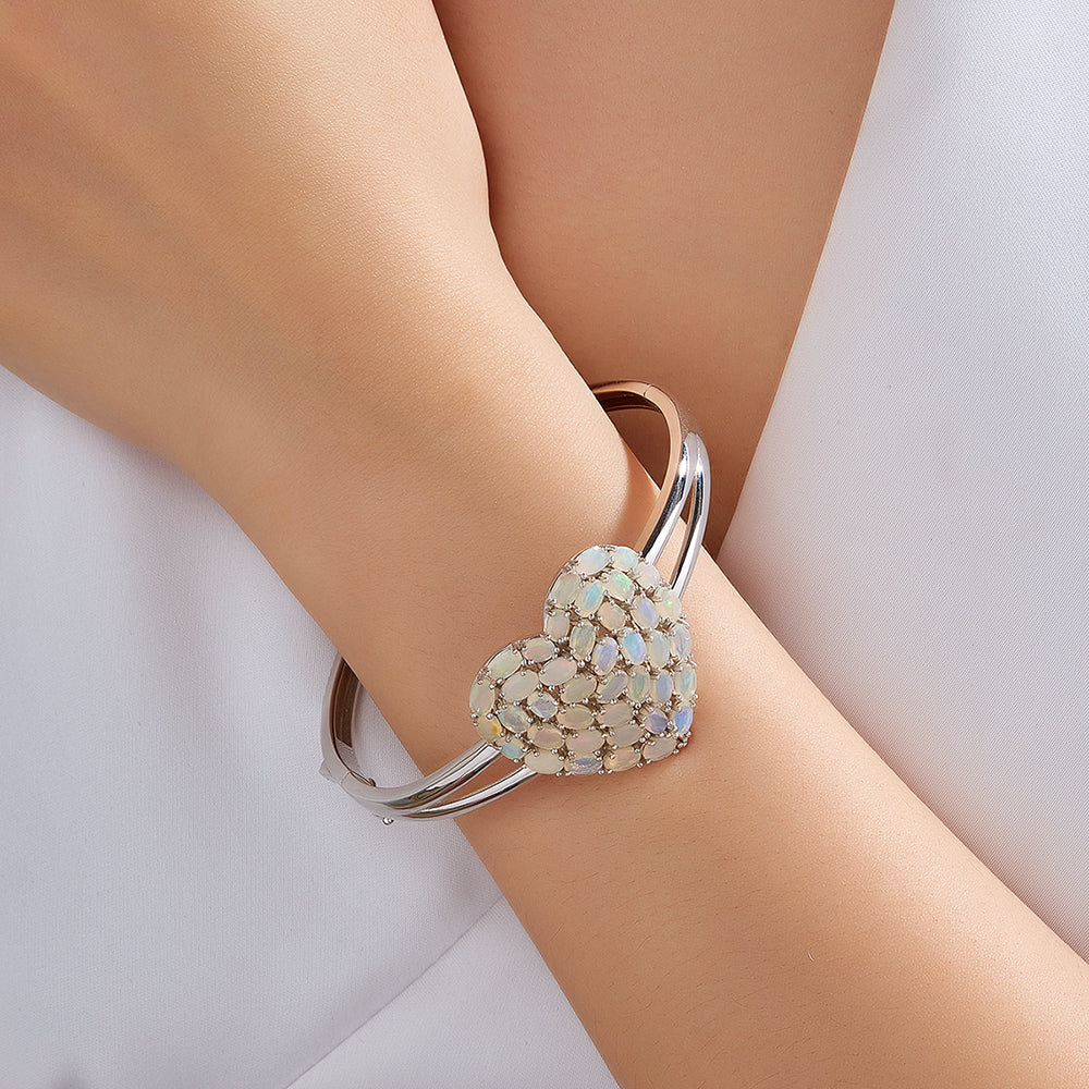 ‘Eloise’ Heart Opal Cluster Bangle – on wrist