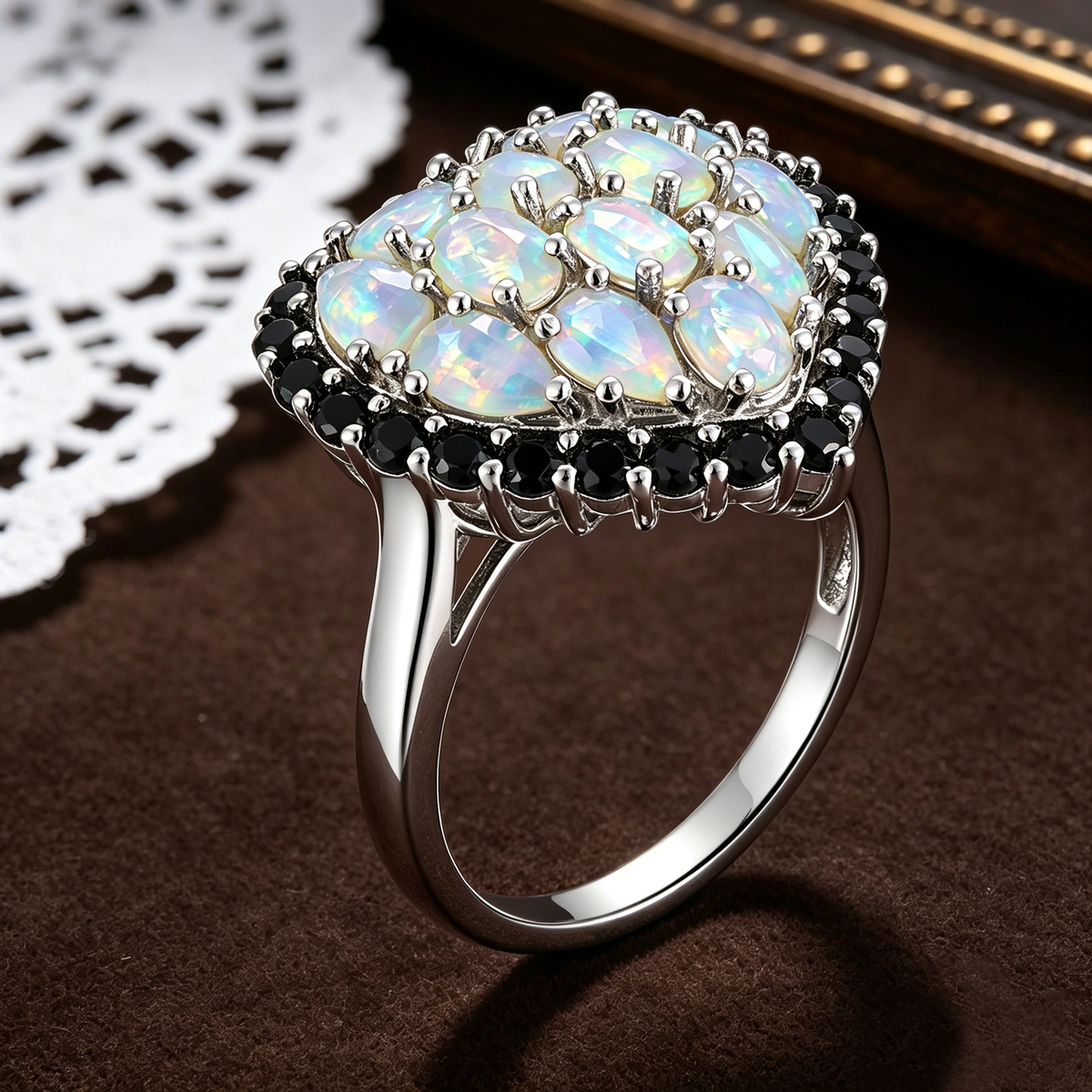 ‘Darling’ Heart Opal Cluster Halo Ring – side view