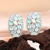 ‘Coralie’ Large Opal Cluster Dome Earrings – on driftwood