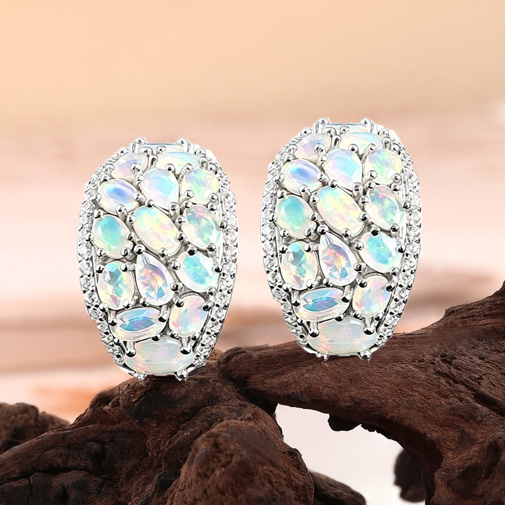‘Coralie’ Large Opal Cluster Dome Earrings – on driftwood