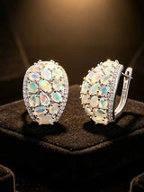 ‘Coralie’ Large Opal Cluster Dome Earrings – dark backdrop
