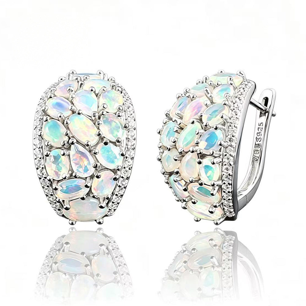 ‘Coralie’ Large Opal Cluster Dome Earrings – pair white bg