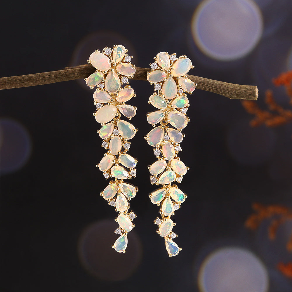 ‘Poppy’ Long Pear Opal Cluster Earrings