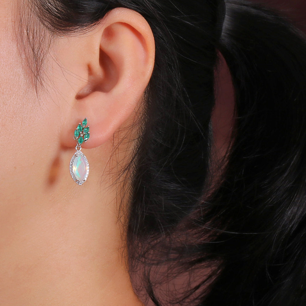 ‘Sonora’ Marquise Opal Agate Drop Earrings – on ear