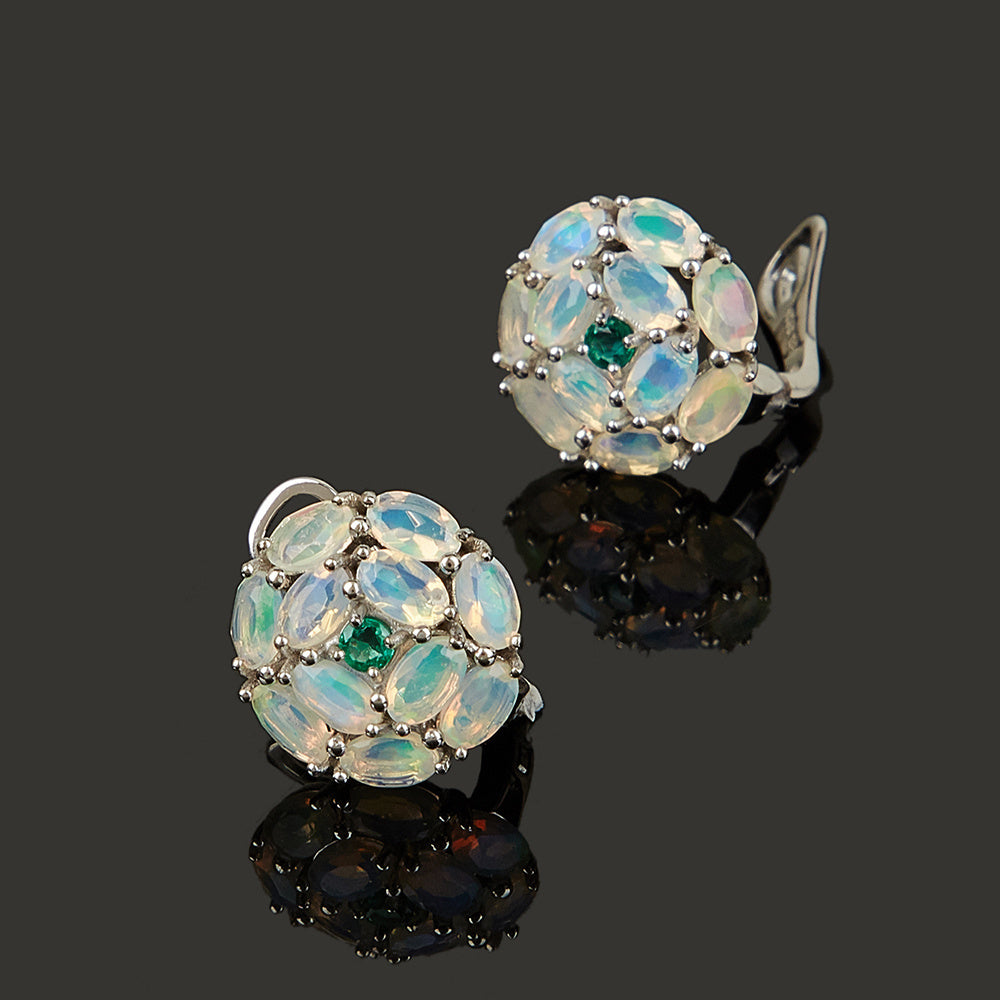 ‘Ramona’ Marquise Opal Cluster Dome Earrings – flat lay clasp