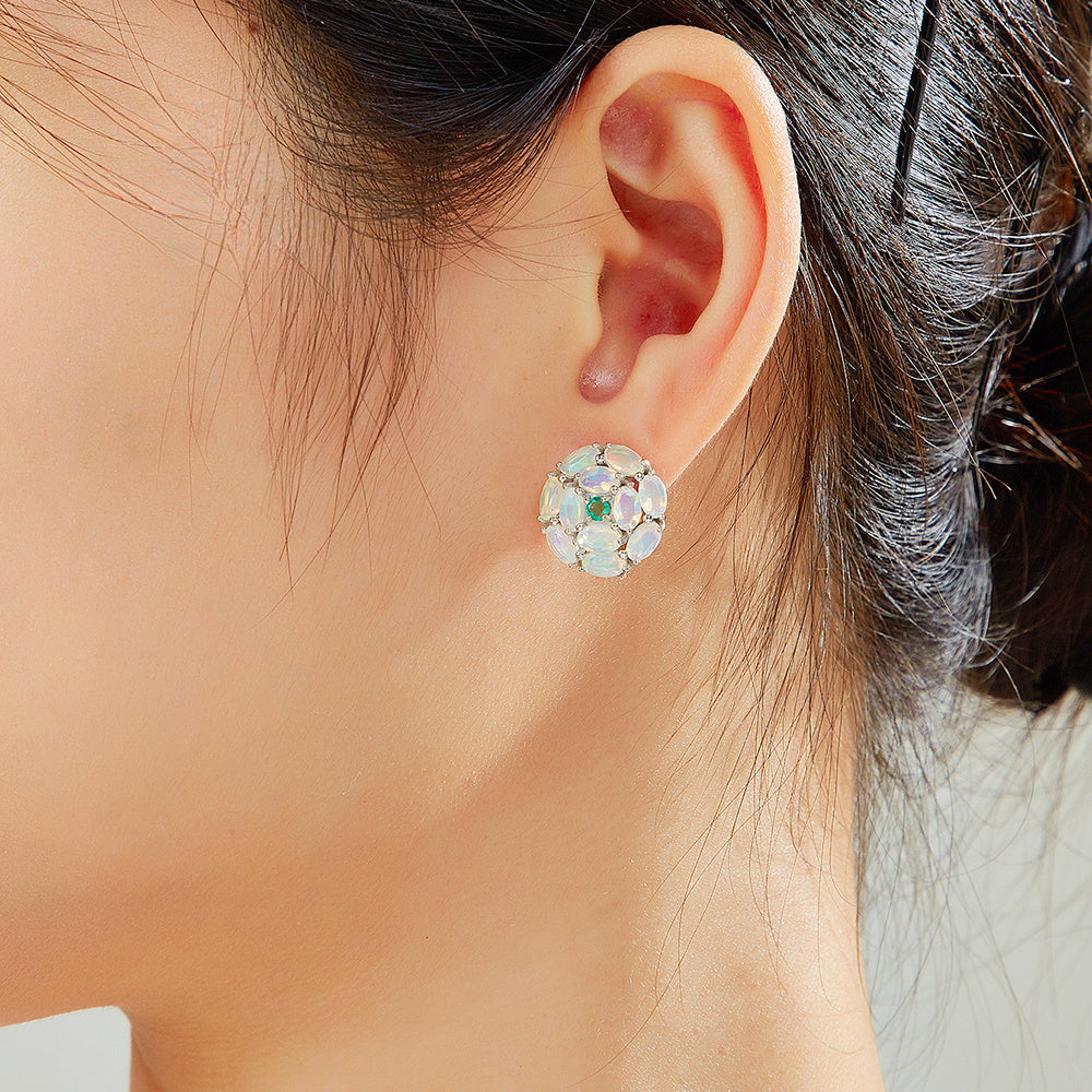 ‘Ramona’ Marquise Opal Cluster Dome Earrings – on ear