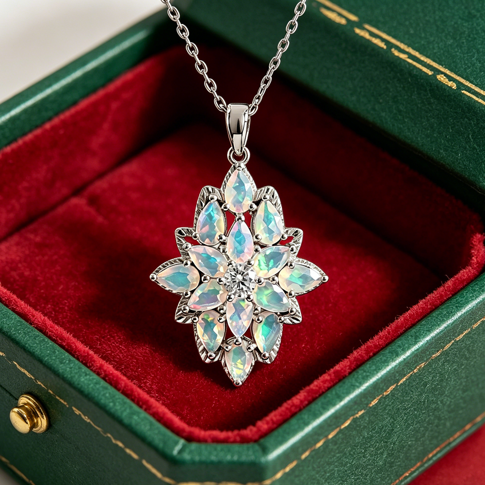 ‘Winnie’ Marquise Opal Cluster Pendant – over gift box