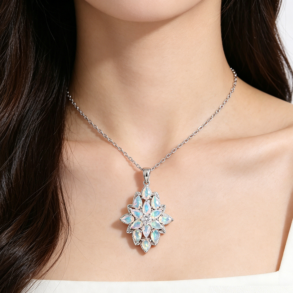 ‘Winnie’ Marquise Opal Cluster Pendant – on neck