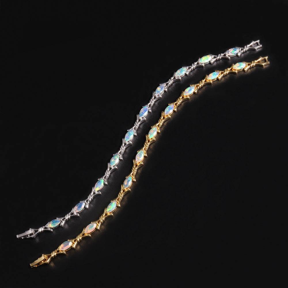 ‘Melrose’ Marquise Opal Cross Link Bracelet – both colors