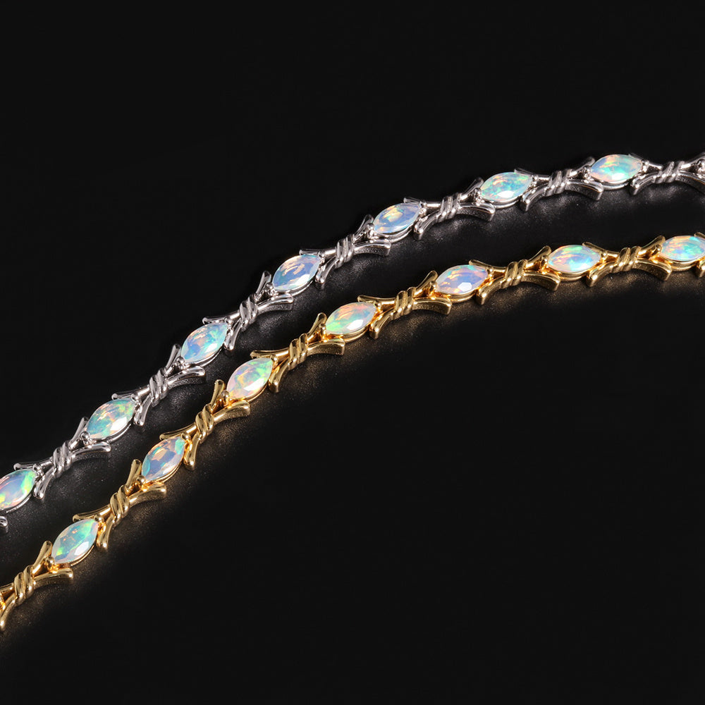 ‘Melrose’ Marquise Opal Cross Link Bracelet – both colors detail