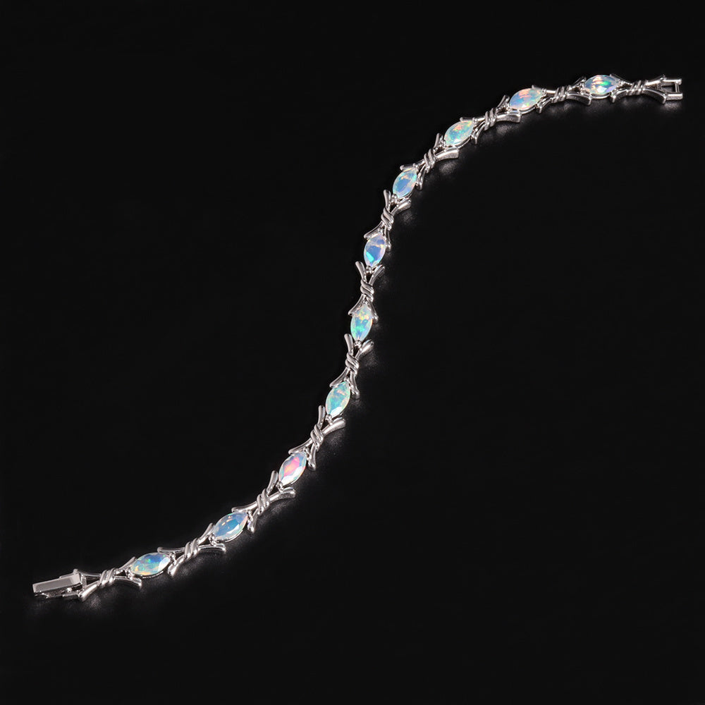 ‘Melrose’ Marquise Opal Cross Link Bracelet – draped silver
