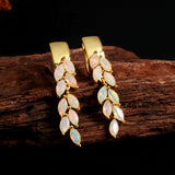 ‘Maple’ Marquise Opal Leaf Drop Earrings – on wood