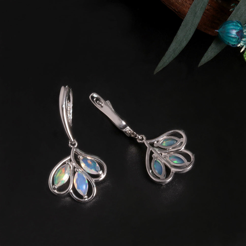 ‘Laurel’ Marquise Opal Leaf Drop Earrings – side view