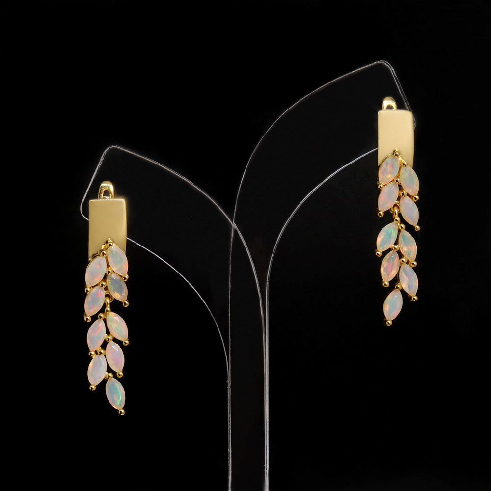 ‘Maple’ Marquise Opal Leaf Drop Earrings – on display stand