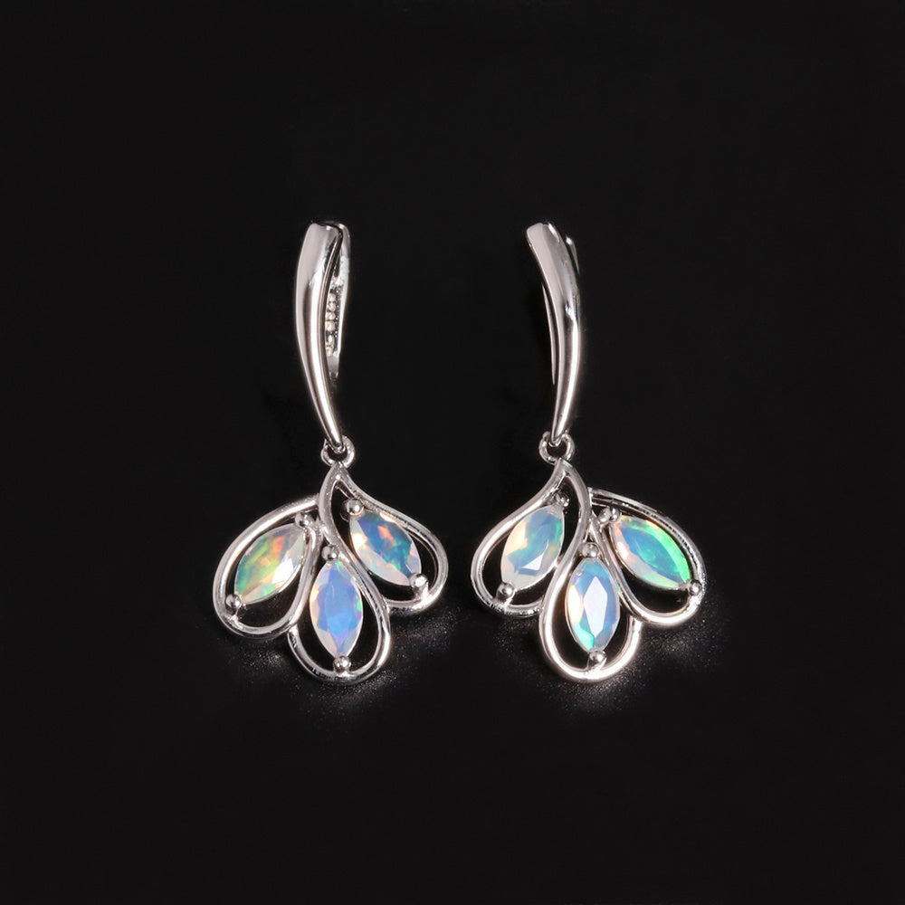 ‘Laurel’ Marquise Opal Leaf Drop Earrings – pair front