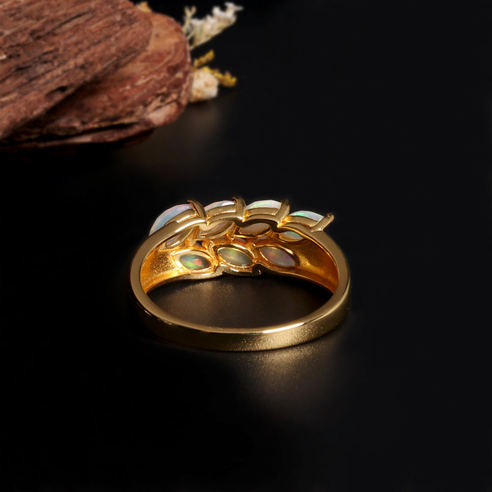 ‘Magnolia’ Marquise Opal Leaf Gold Ring – back view