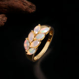 ‘Magnolia’ Marquise Opal Leaf Gold Ring – side angle
