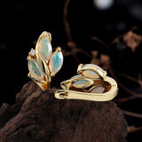‘Fern’ Marquise Opal Leaf Huggie Earrings – side view