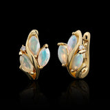 ‘Fern’ Marquise Opal Leaf Huggie Earrings – pair front