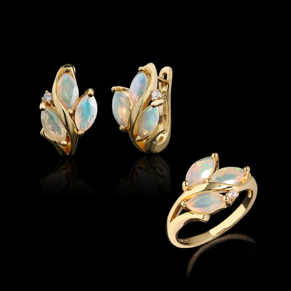 ‘Bea’ Marquise Opal Leaf Ring Earrings