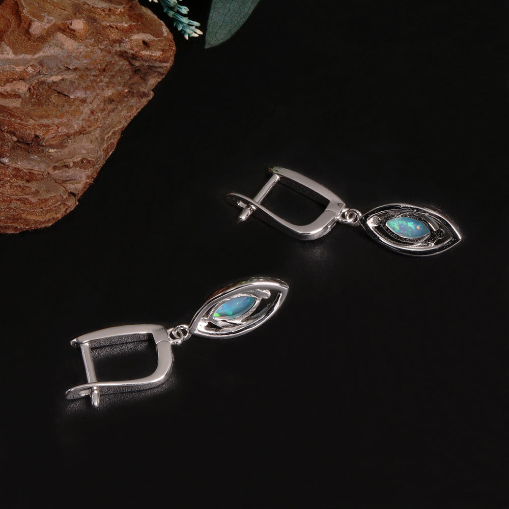 ‘Marlowe’ Marquise Opal Open Drop Earrings – flat lay clasp
