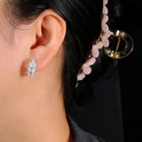 ‘Tawny’ Marquise Opal Wheat Huggie Earrings – on ear