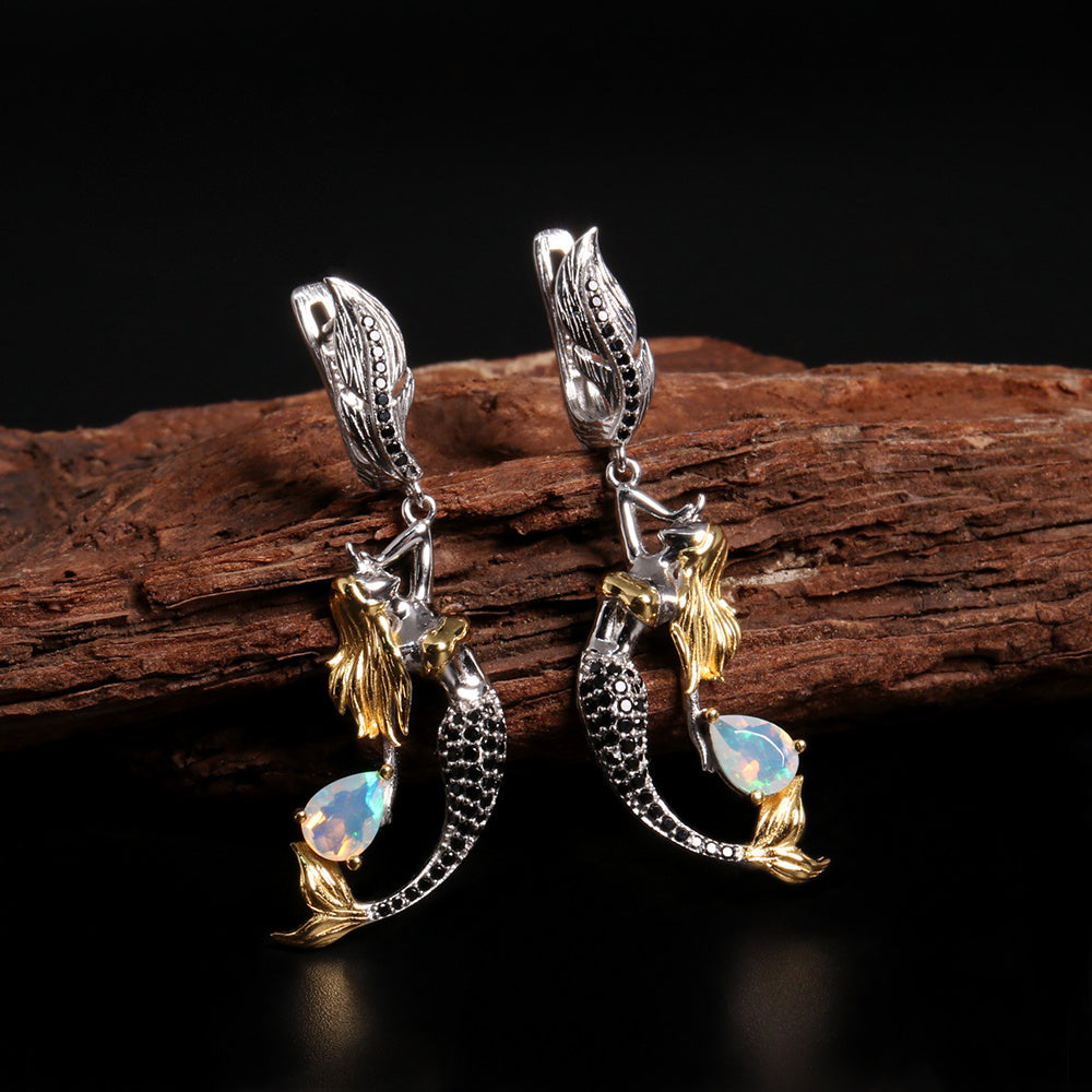‘Tamsin’ Mermaid Pear Opal Drop Earrings – on driftwood